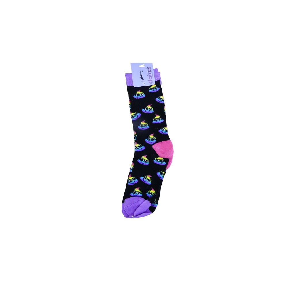 Claire's Crew Socks Girls 9-11 Black Rainbow Poop Emoji Graphic Print